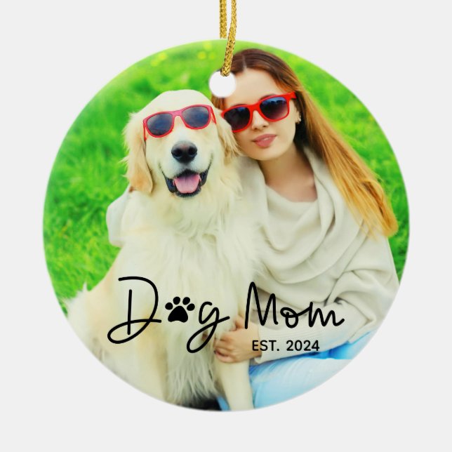 Cute Dog Mum Photo Ceramic Tree Decoration (Front)