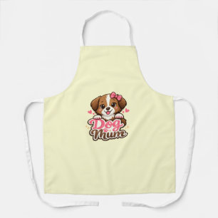 Cute Dog Mum with Pink Bow and Paw Prints Apron