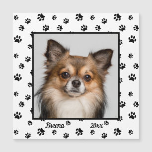 Cute Dog Name Year Photo Black Paw Prints Magnet