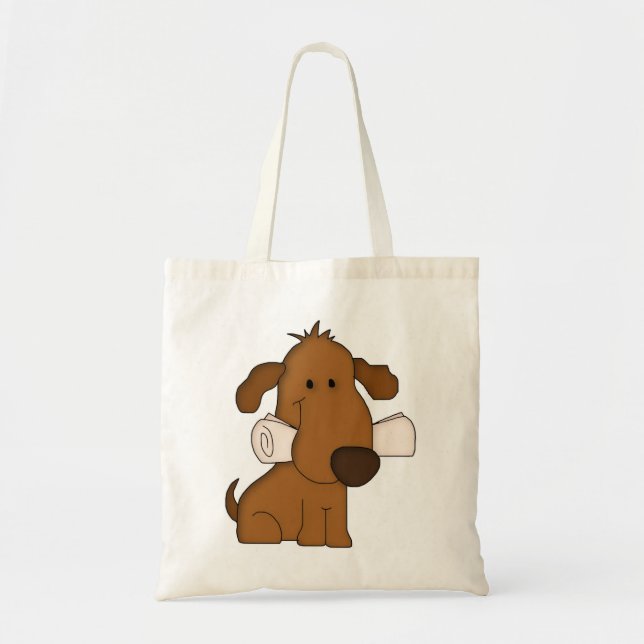 Cute dog newspaper tote reusable shopping bag (Front)