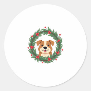Cute Dog Nose Christmas Wreath Christmas Dog Mom D Classic Round Sticker