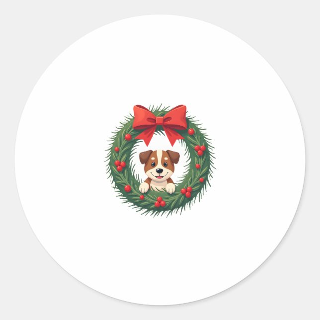 Cute Dog Nose Christmas Wreath Christmas Dog Mum D Classic Round Sticker (Front)