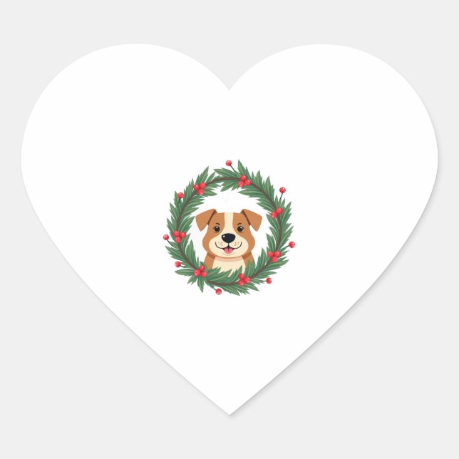 Cute Dog Nose Christmas Wreath Christmas Dog Mum D Heart Sticker (Front)