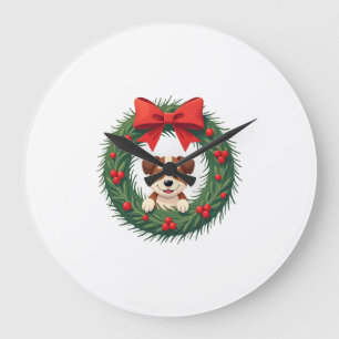 Cute Dog Nose Christmas Wreath Christmas Dog Mum D Large Clock