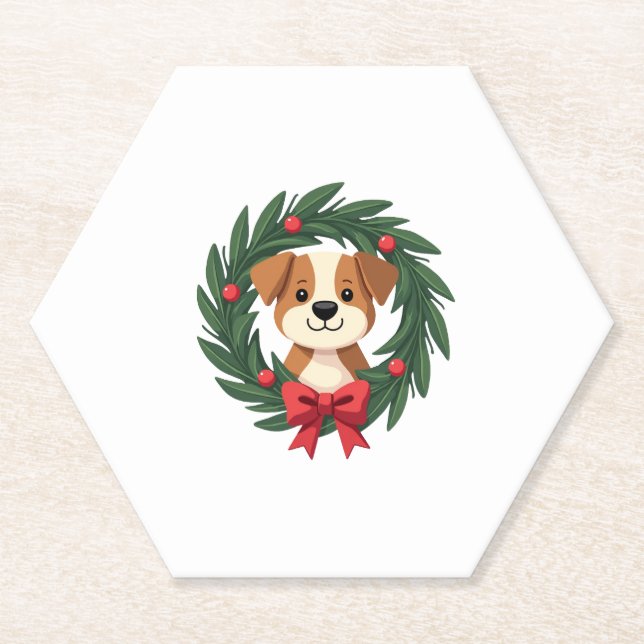 Cute Dog Nose Christmas Wreath Christmas Dog Mum D Paper Coaster (Front)