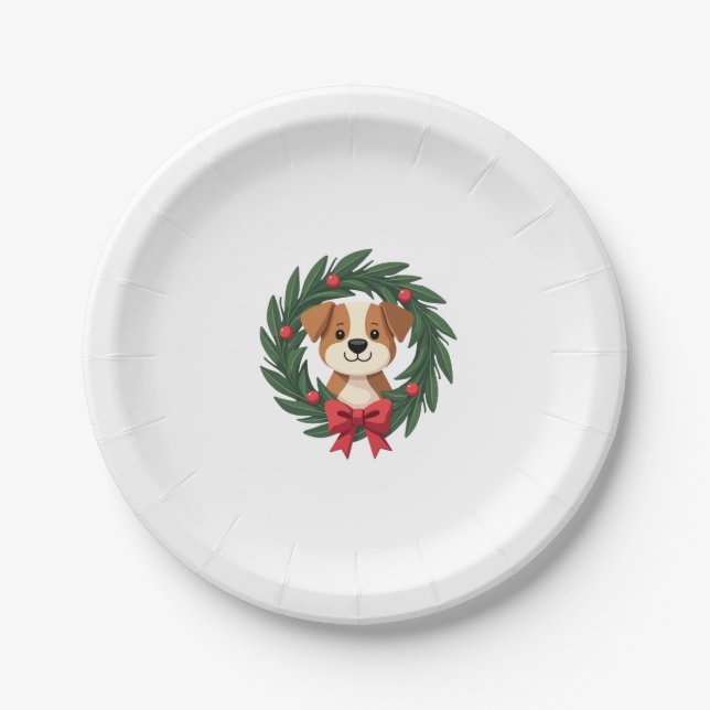 Cute Dog Nose Christmas Wreath Christmas Dog Mum D Paper Plate (Front)