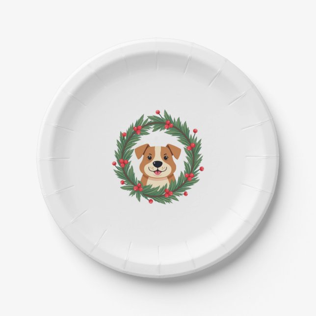 Cute Dog Nose Christmas Wreath Christmas Dog Mum D Paper Plate (Front)