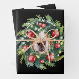 Cute Dog Nose Christmas Wreath Dog Mom Dog Lover  Wrapping Paper Sheet