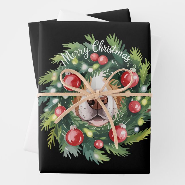 Cute Dog Nose Christmas Wreath Dog Mum Dog Lover  Wrapping Paper Sheet (In situ)