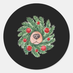 Cute Dog Nose Christmas Wreath Golden Retriever Do Classic Round Sticker