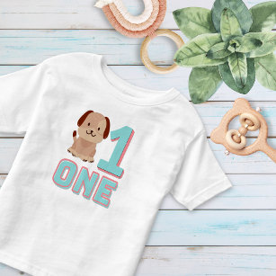 Cute Dog Number One Teal and Pink Toddler T-Shirt