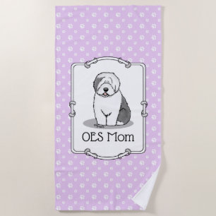 Cute Dog OES Mum Old English Sheepdog Mum (Grey 1) Beach Towel