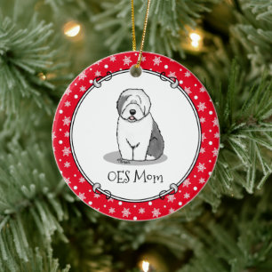 Cute Dog OES Mum Old English Sheepdog Mum (Grey 1) Ceramic Tree Decoration