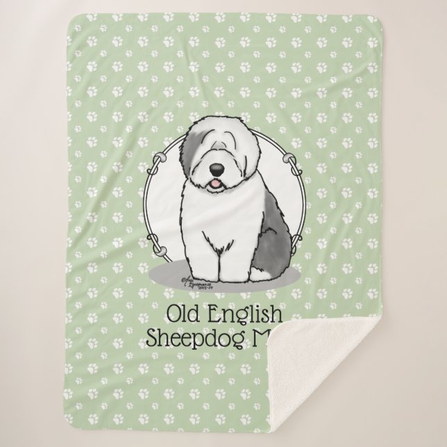 Cute Dog OES Mum Old English Sheepdog Mum (Grey 1) Sherpa Blanket (Front)