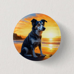 Cute Dog on Beach at Sunset 3 Cm Round Badge