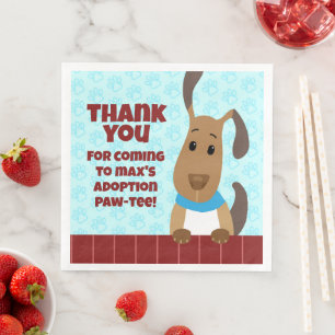 Cute Dog on Fence Pet Adoption Pawprints Thank You Napkin