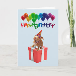 Cute Dog On Gift Box Birthday Card