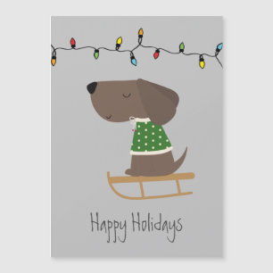 Cute Dog on Sled Holiday Card
