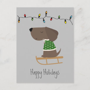 Cute Dog on Sled Holiday Card