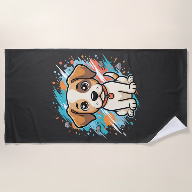 Cute Dog Paint Splash Vector Art_1 Beach Towel (Front)
