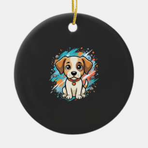 Cute Dog Paint Splash Vector Art_1 Ceramic Tree Decoration