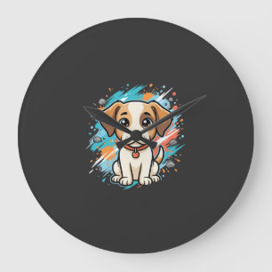 Cute Dog Paint Splash Vector Art_1 Large Clock
