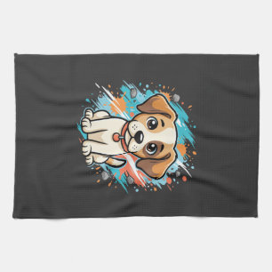 Cute Dog Paint Splash Vector Art_1 Tea Towel
