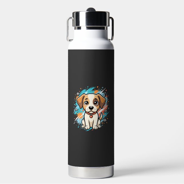 Cute Dog Paint Splash Vector Art_1 Water Bottle (Front)