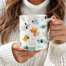 Cute Dog Pattern Mug,Colourful Animal Coffee Cup