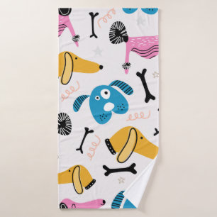 Cute dog pattern with baby animal face drawing sca bath towel