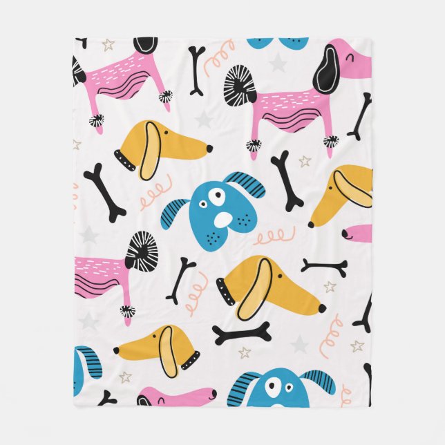 Cute dog pattern with baby animal face drawing sca fleece blanket (Front)