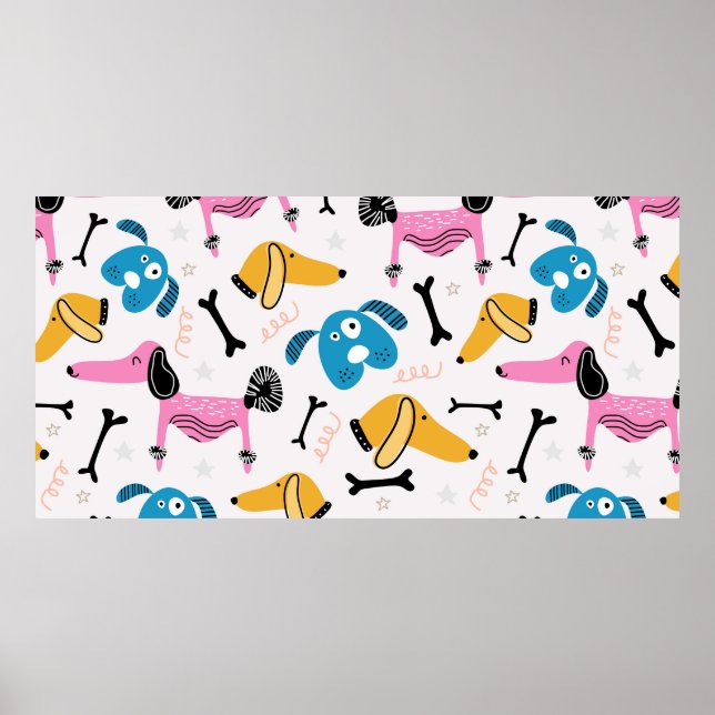 Cute dog pattern with baby animal face drawing sca poster (Front)
