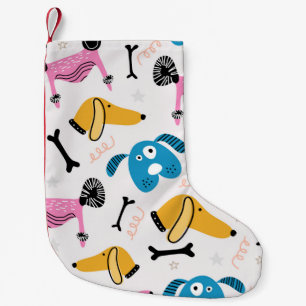 Cute dog pattern with baby animal face drawing sca small christmas stocking