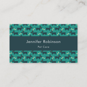 Cute Dog Pattern with Bone on Green Background Business Card