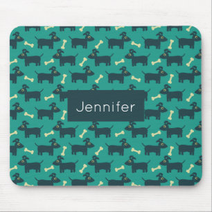 Cute Dog Pattern with Bone on Green Background Mouse Mat