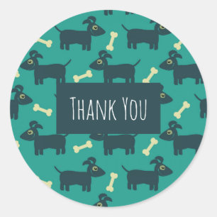 Cute Dog Pattern with Bone Thank You Classic Round Sticker