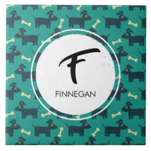 Cute Dog Pattern with Floppy Ears & Bone Custom Tile