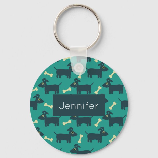 Cute Dog Pattern with Floppy Ears & Bone Key Ring (Front)