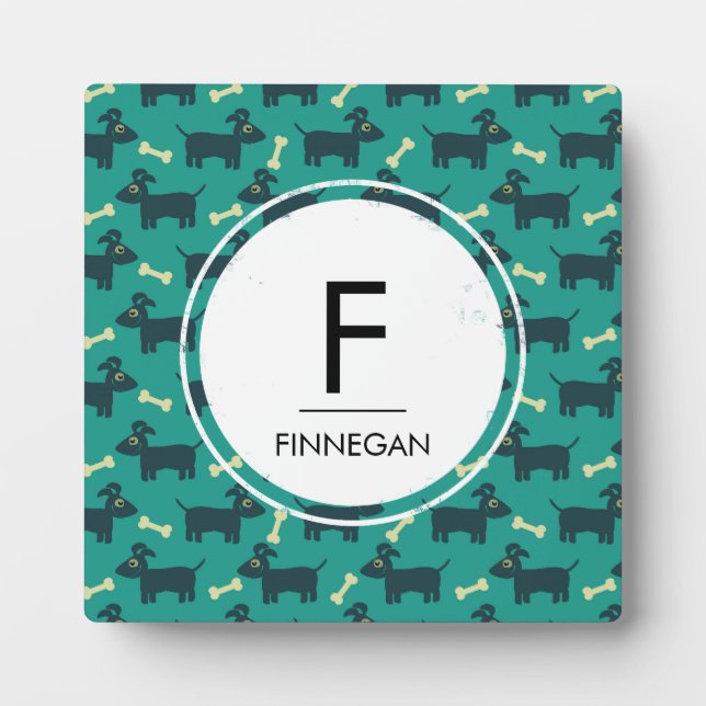Cute Dog Pattern with Floppy Ears & Bone Monogram Plaque (Front)