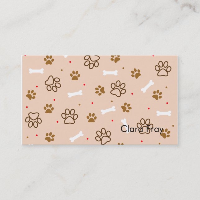 Cute dog pattern with paws bones tiny polka dots business card (Front)