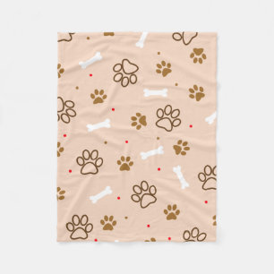 Cute dog pattern with paws bones tiny polka dots fleece blanket