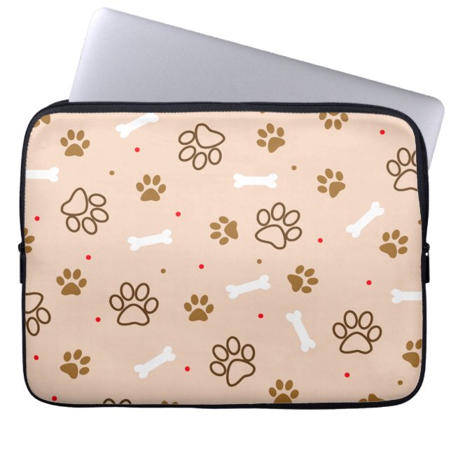 Cute dog pattern with paws bones tiny polka dots laptop sleeve (Front)