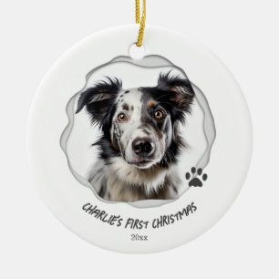 Cute Dog Paw Art First Christmas Holiday Ceramic Tree Decoration