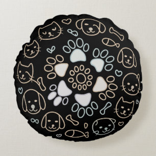 Cute Dog Paw Mandala Round Cushion