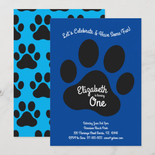 Cute Dog Paw Print Kids 1st Birthday Party Invitation