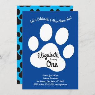 Cute Dog Paw Print Kids 1st Birthday Party Invitation