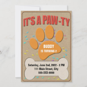 Cute Dog Paw Print Party Invitation