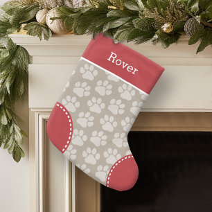 Cute Dog Paw Print Pattern Custom Pet Name Small Christmas Stocking