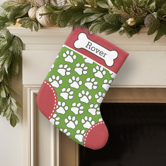 Cute Dog Paw Print Pattern Custom Pet Name Small Christmas Stocking