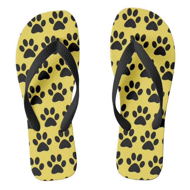 Cute Dog Paw Print Pattern Stylish Yellow Black Flip Flops (Footbed)